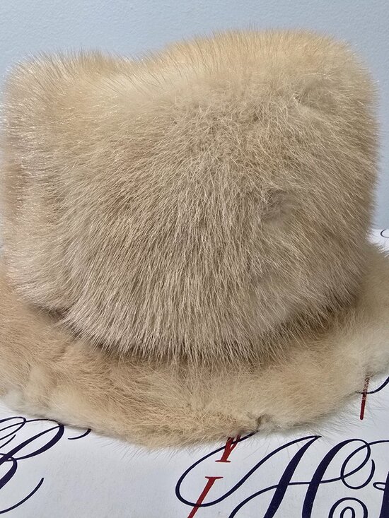 Vintage Real Fur Bucket Hat & Box - Likely Mink, Cream Beige, Mid Century - Picture 5 of 12